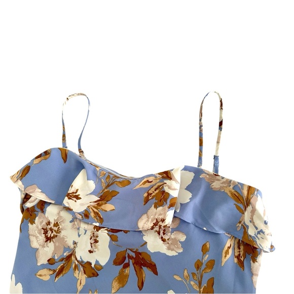 Abercrombie & Fitch Blue Floral Asymmetrical Ruffle Midi Dress | Size L - Picture 9 of 16